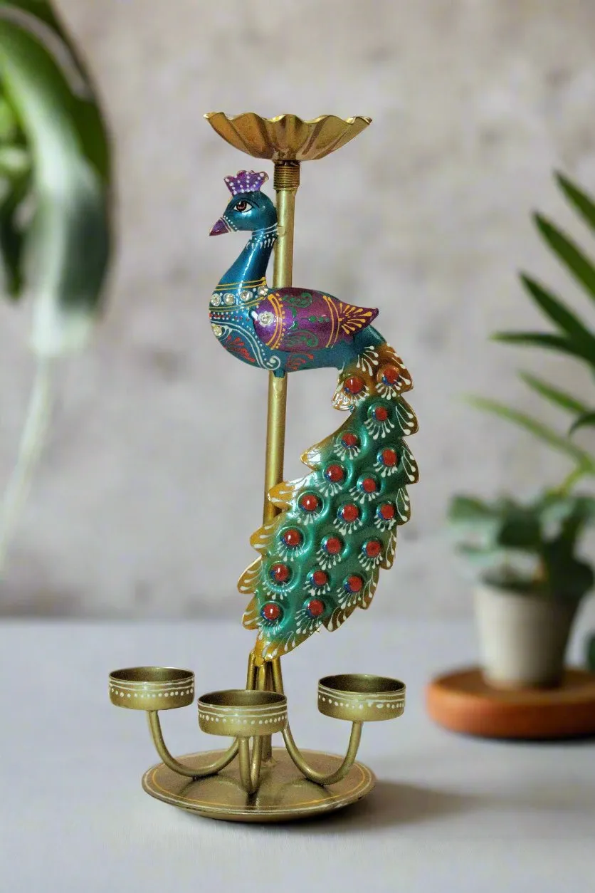 Artisan-Crafted Peacock Tealight Holder: Graceful Illumination for Your Space