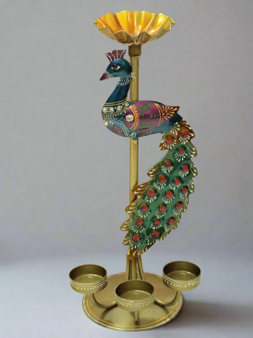 Artisan-Crafted Peacock Tealight Holder: Graceful Illumination for Your Space