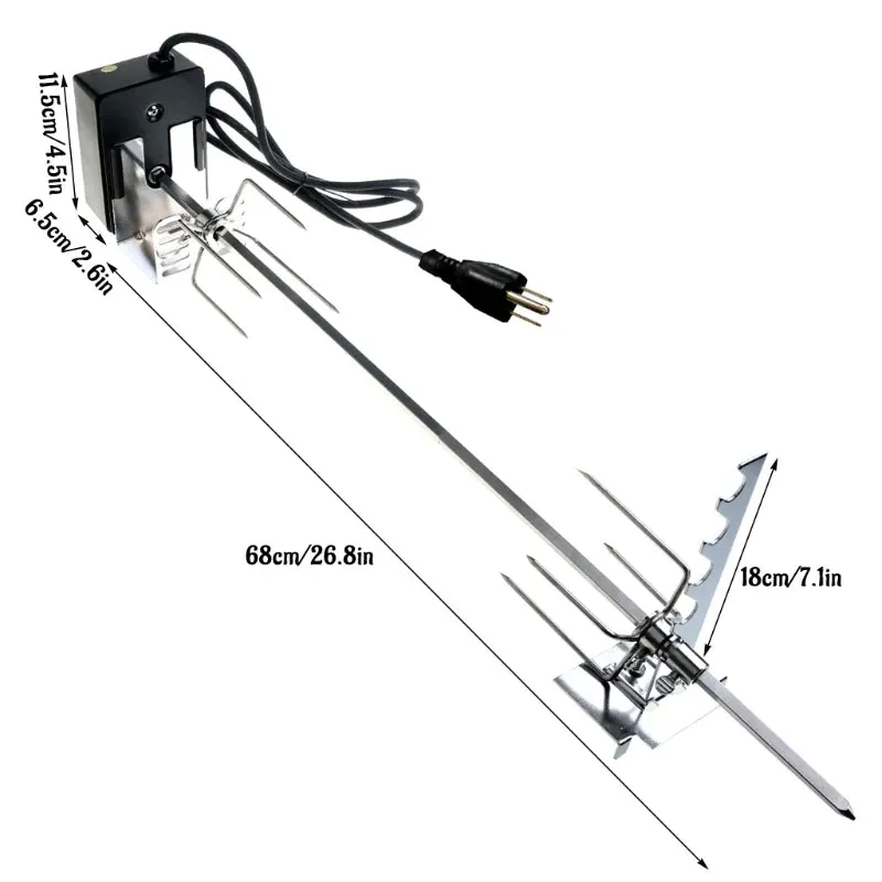 Automatic Grill Rotisserie Kit with 4W Electric Motor BBQ Bracket Rod