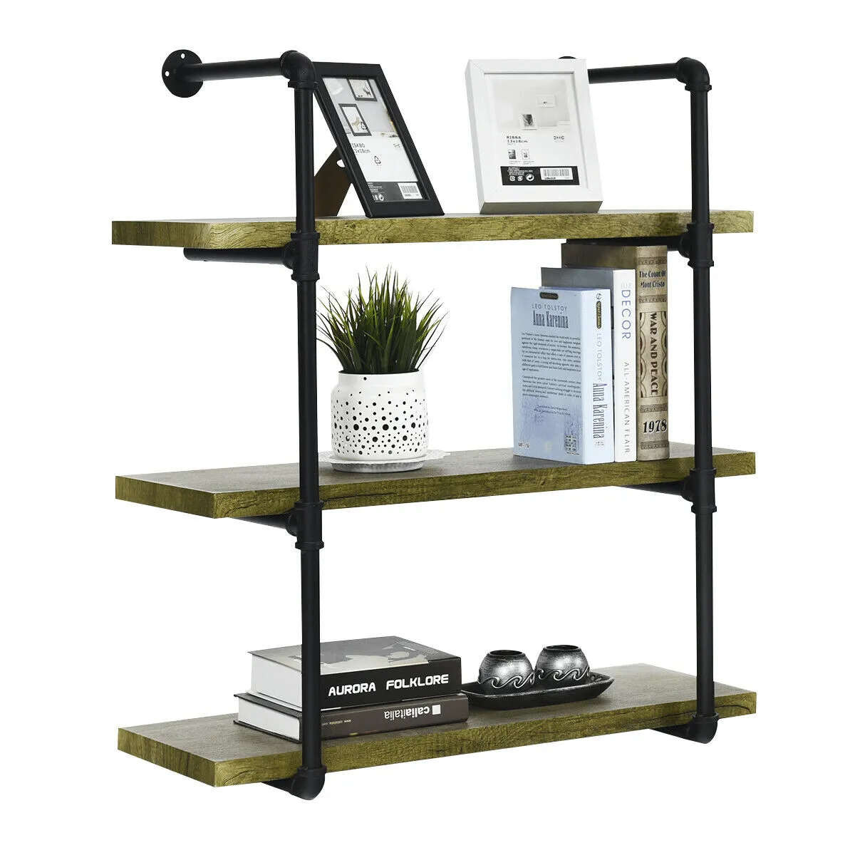 Bookshelf 3 Tiers Wall Mounted Shelf Rack 15/20/25/30Cm Wide Organizer Storage Shelf Rack Iron Design for Home Office Living Study Photo