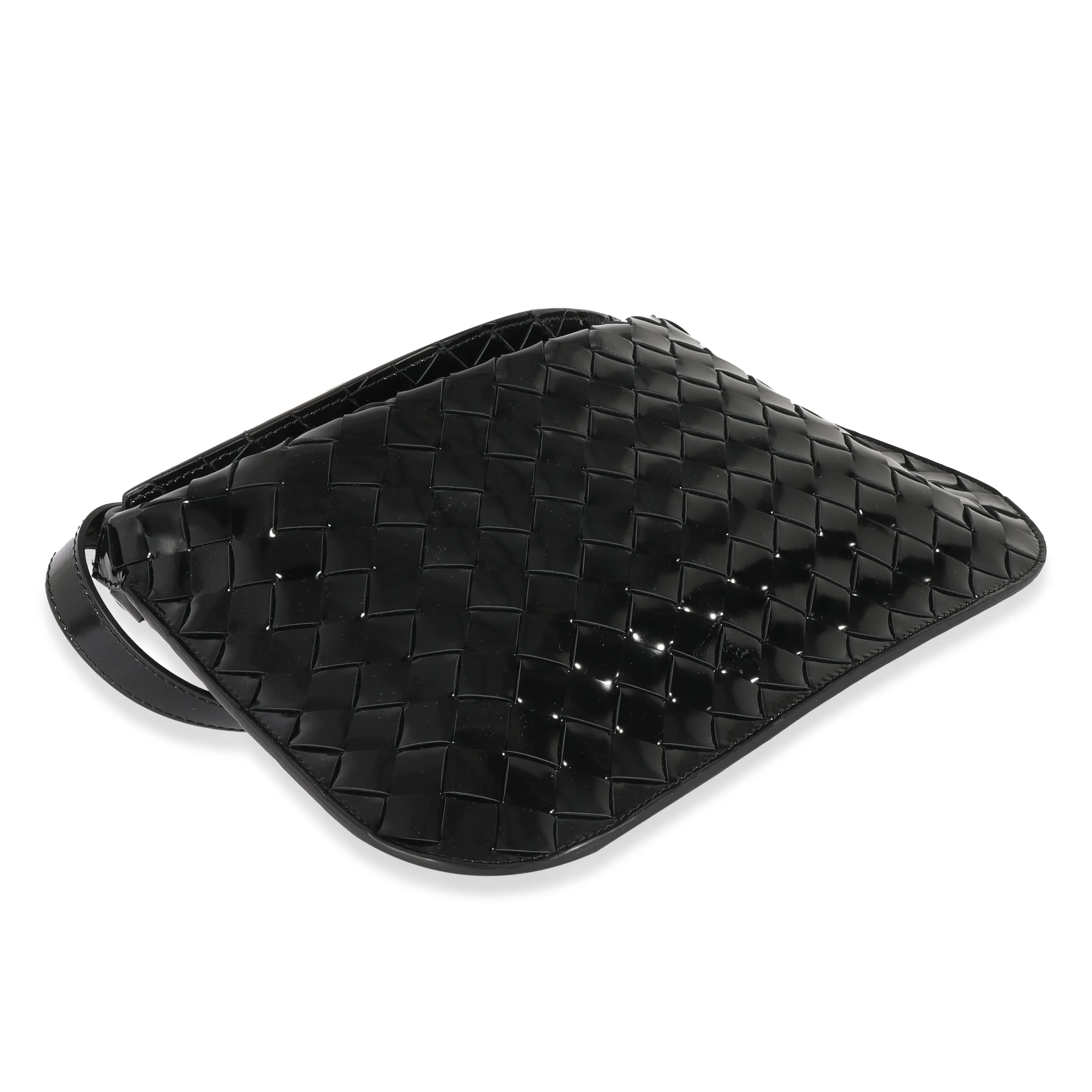 BOTTEGA VENETA Black Intrecciato Patent Shoulder Bag