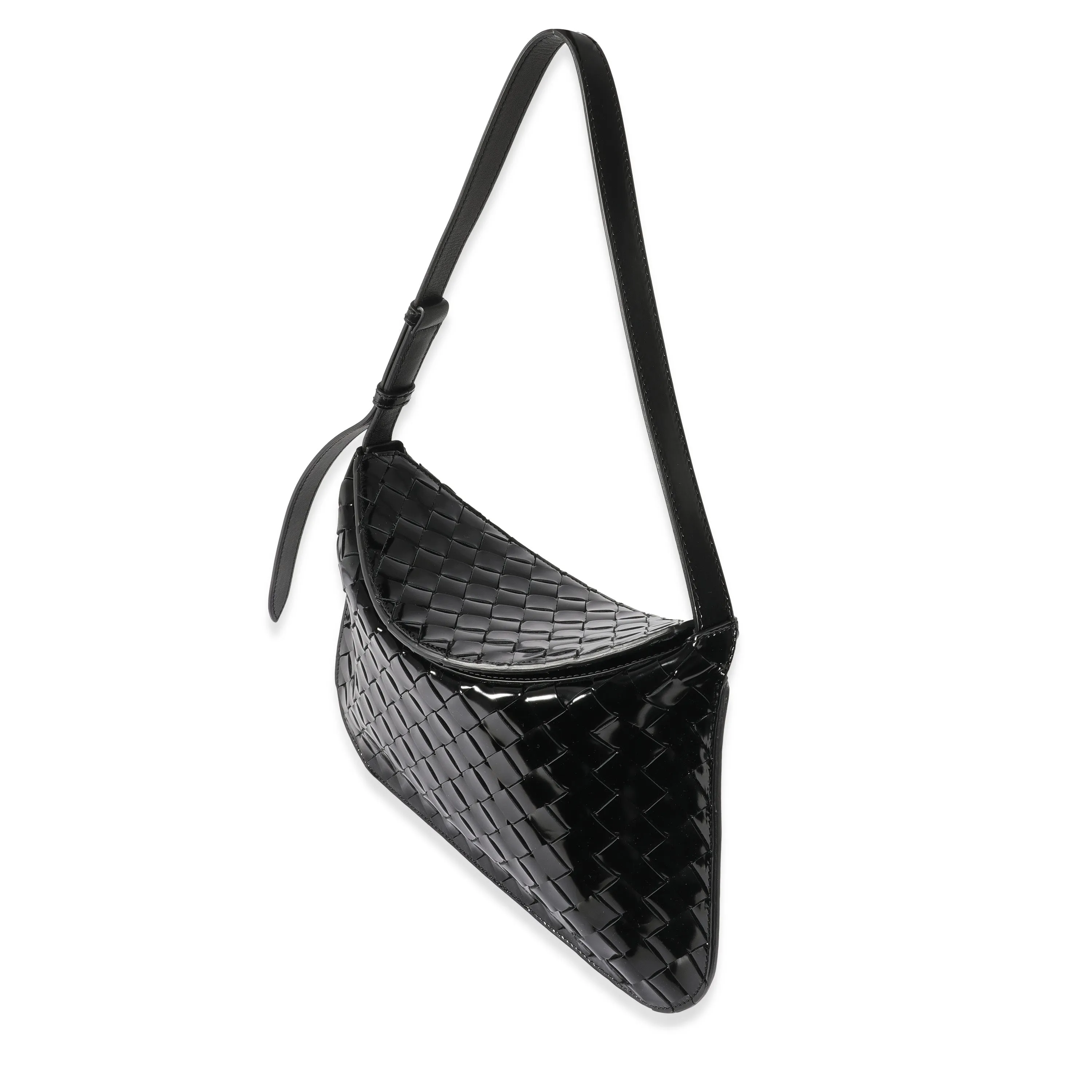BOTTEGA VENETA Black Intrecciato Patent Shoulder Bag