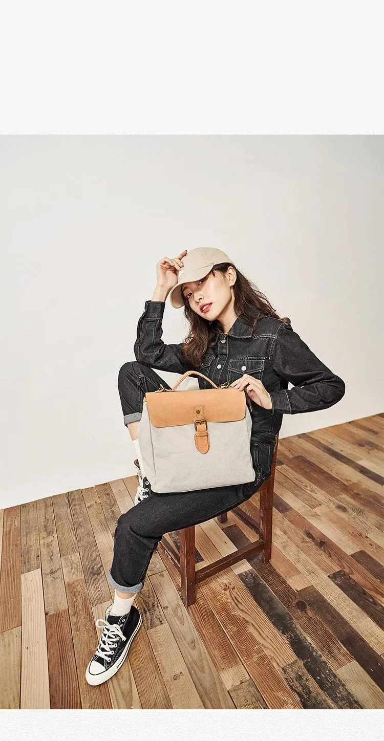 Canvas Leather Mens Womens Backpack Messenger Backpack Satchel Bag Canvas School Backpack for Men Women