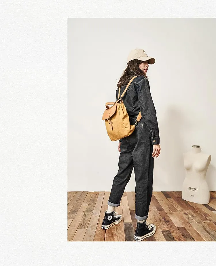 Canvas Leather Mens Womens Backpack Messenger Backpack Satchel Bag Canvas School Backpack for Men Women