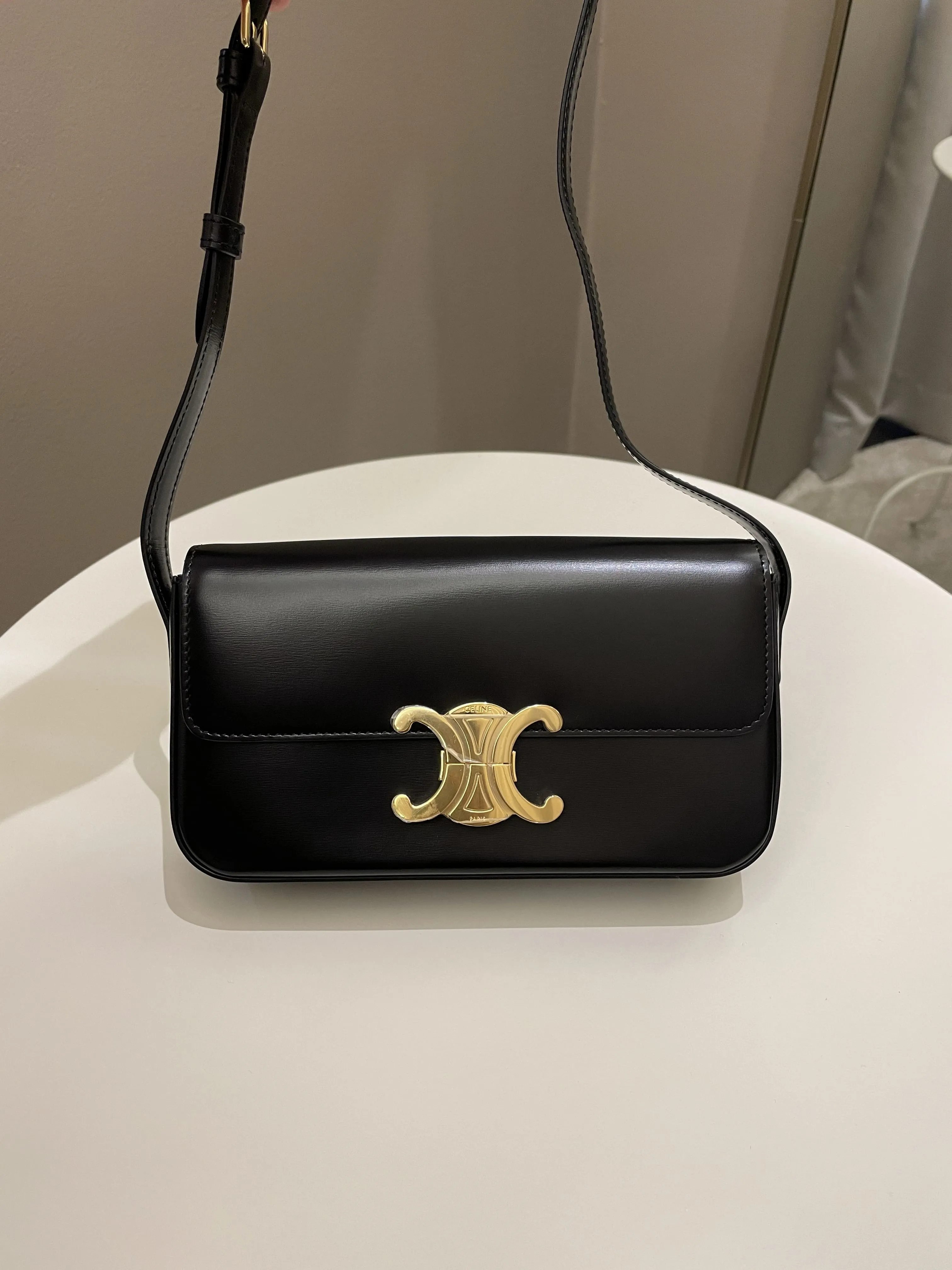 Celine Triomphe Bag Black Glazed Calfskin