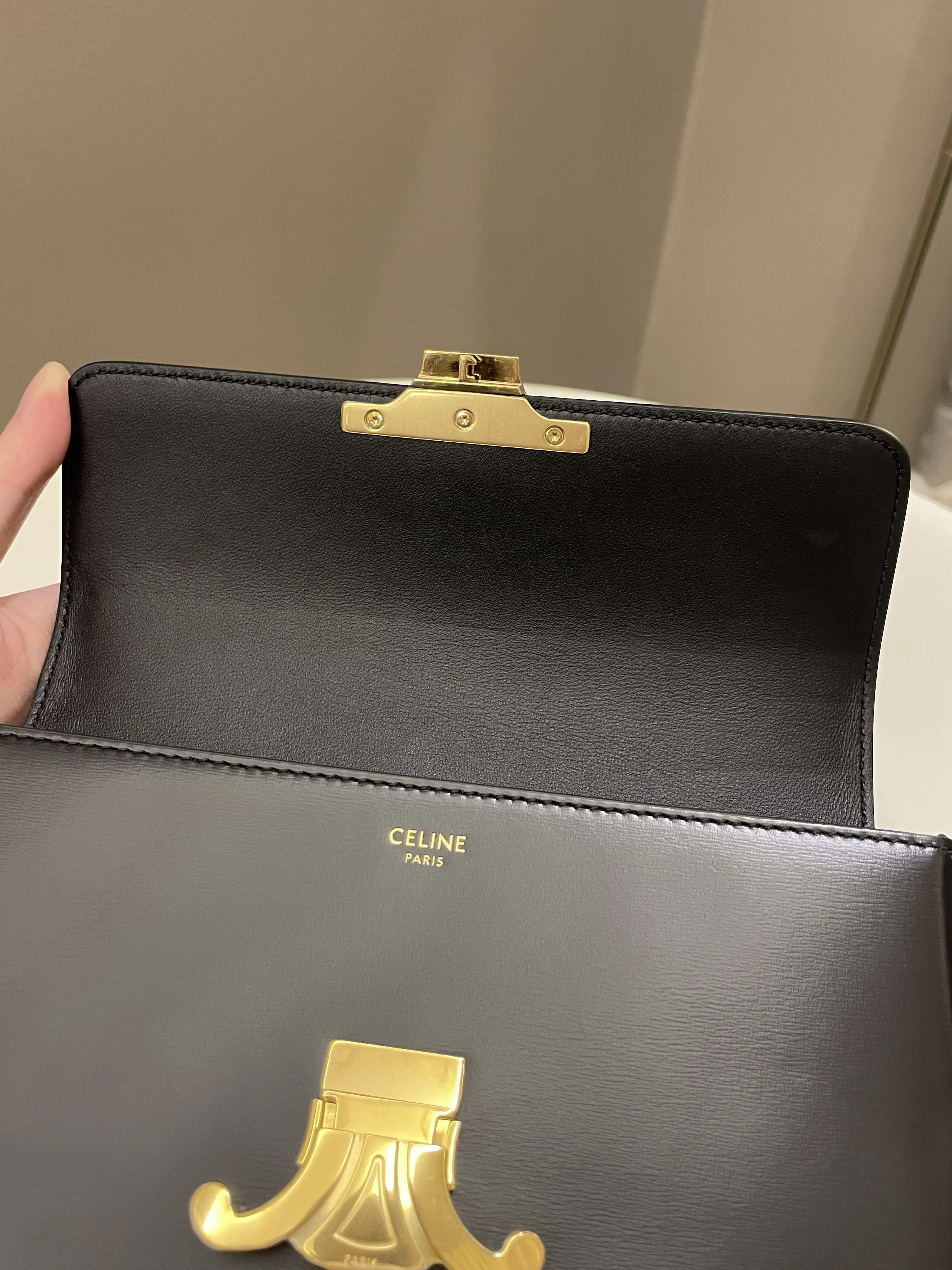 Celine Triomphe Bag Black Glazed Calfskin