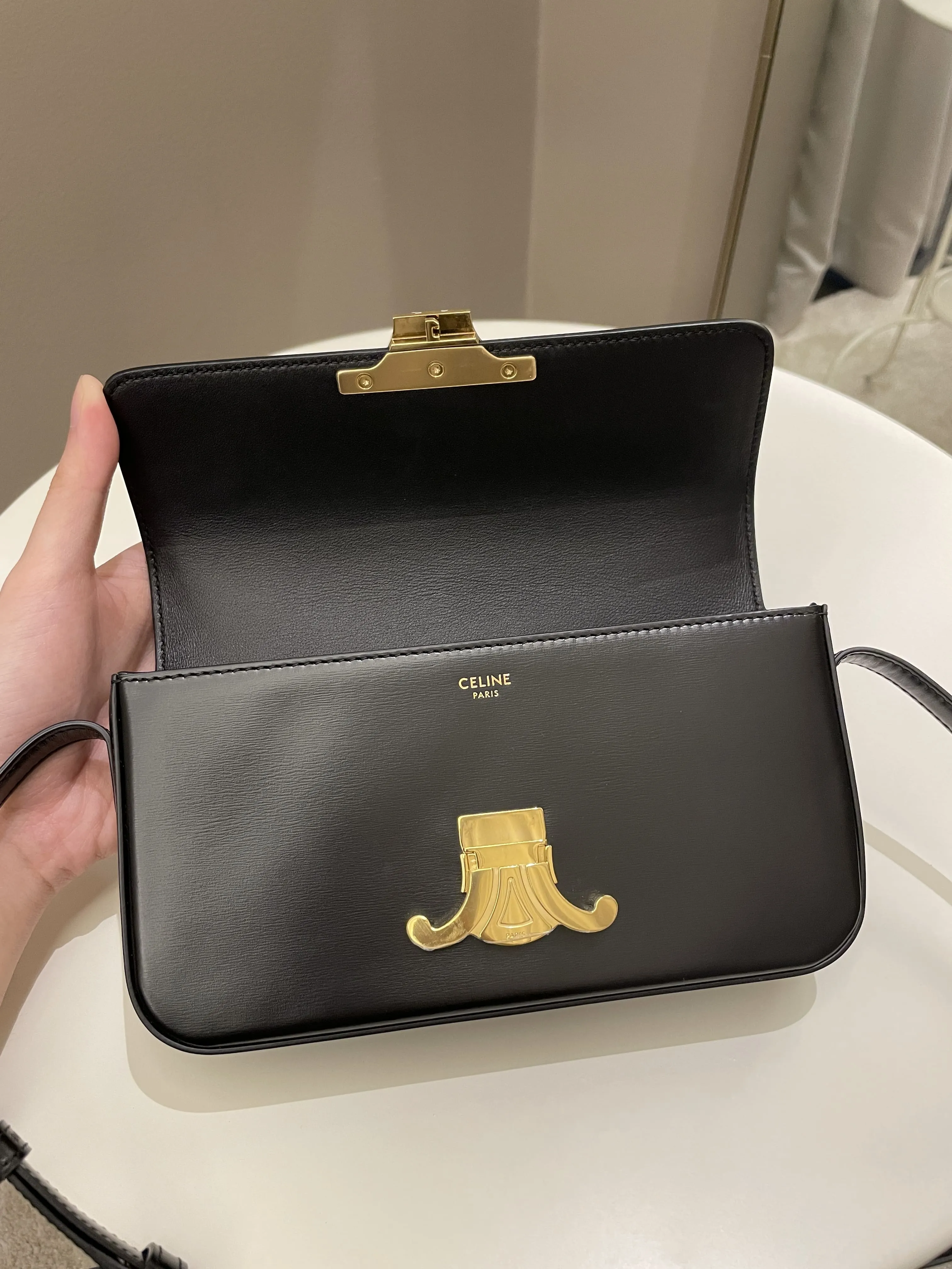 Celine Triomphe Bag Black Glazed Calfskin