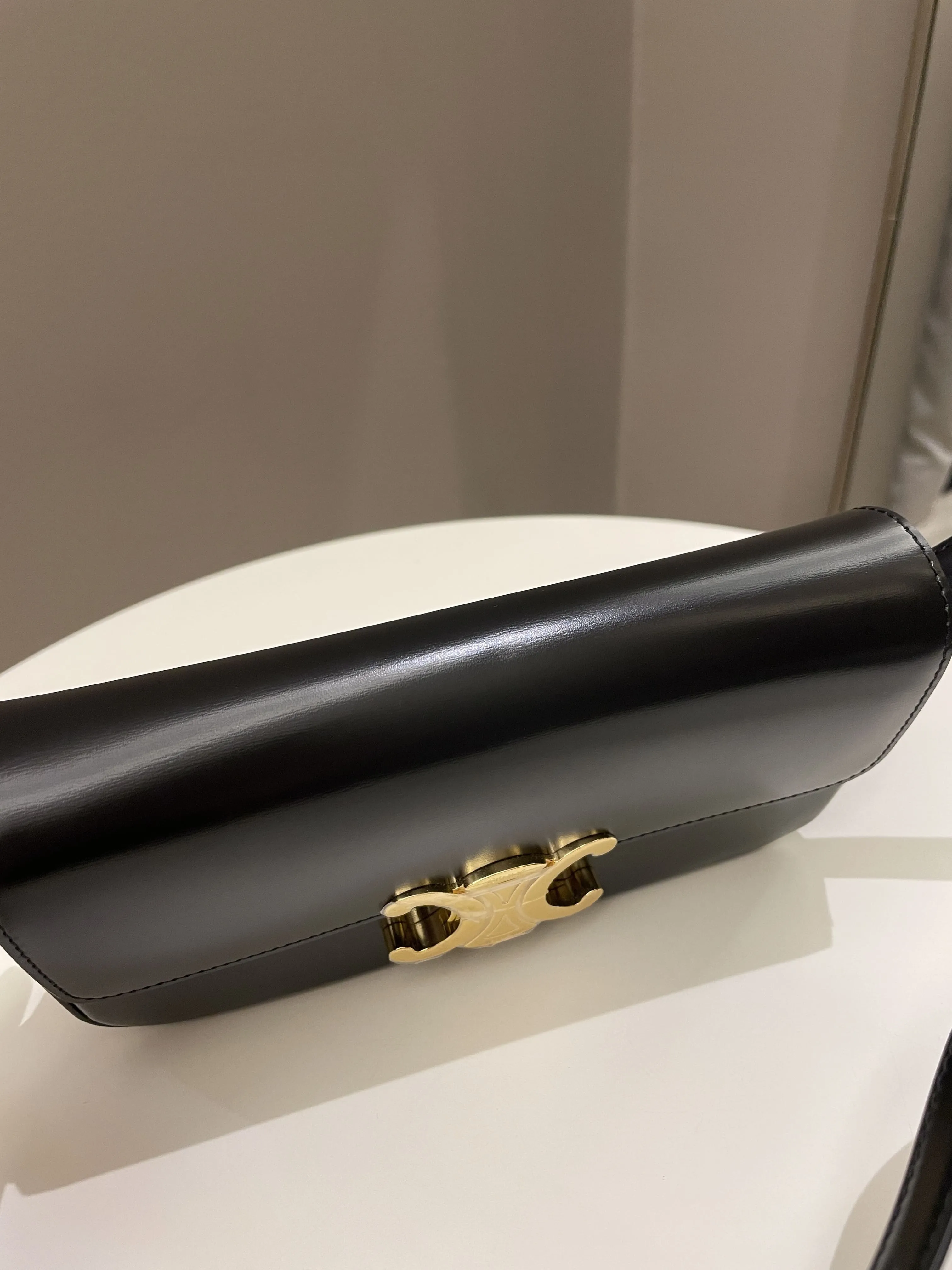 Celine Triomphe Bag Black Glazed Calfskin