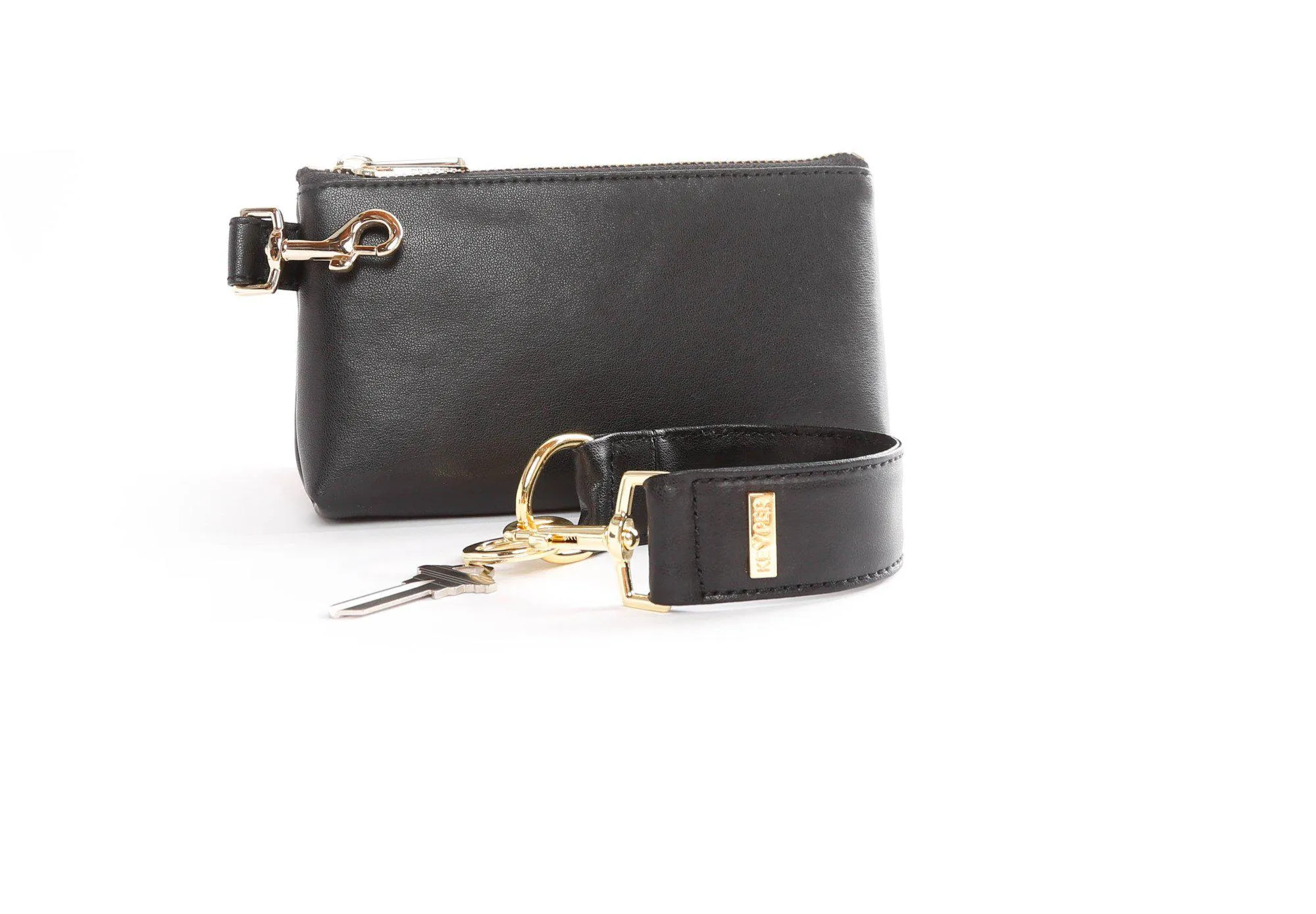 Classic Black LEATHER 2-Piece KEYPIT Set • Wristlet