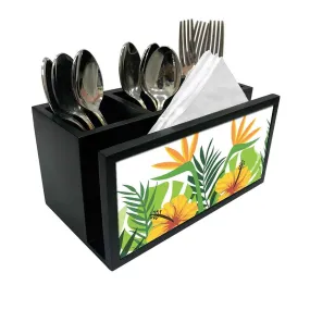 Cutlery Tissue Holder Napkin Stand -  Yellow Hibiscus