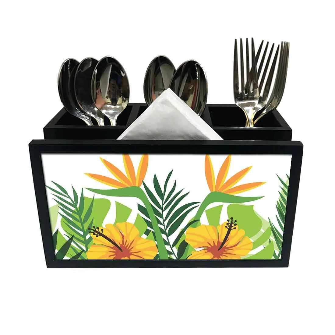 Cutlery Tissue Holder Napkin Stand -  Yellow Hibiscus