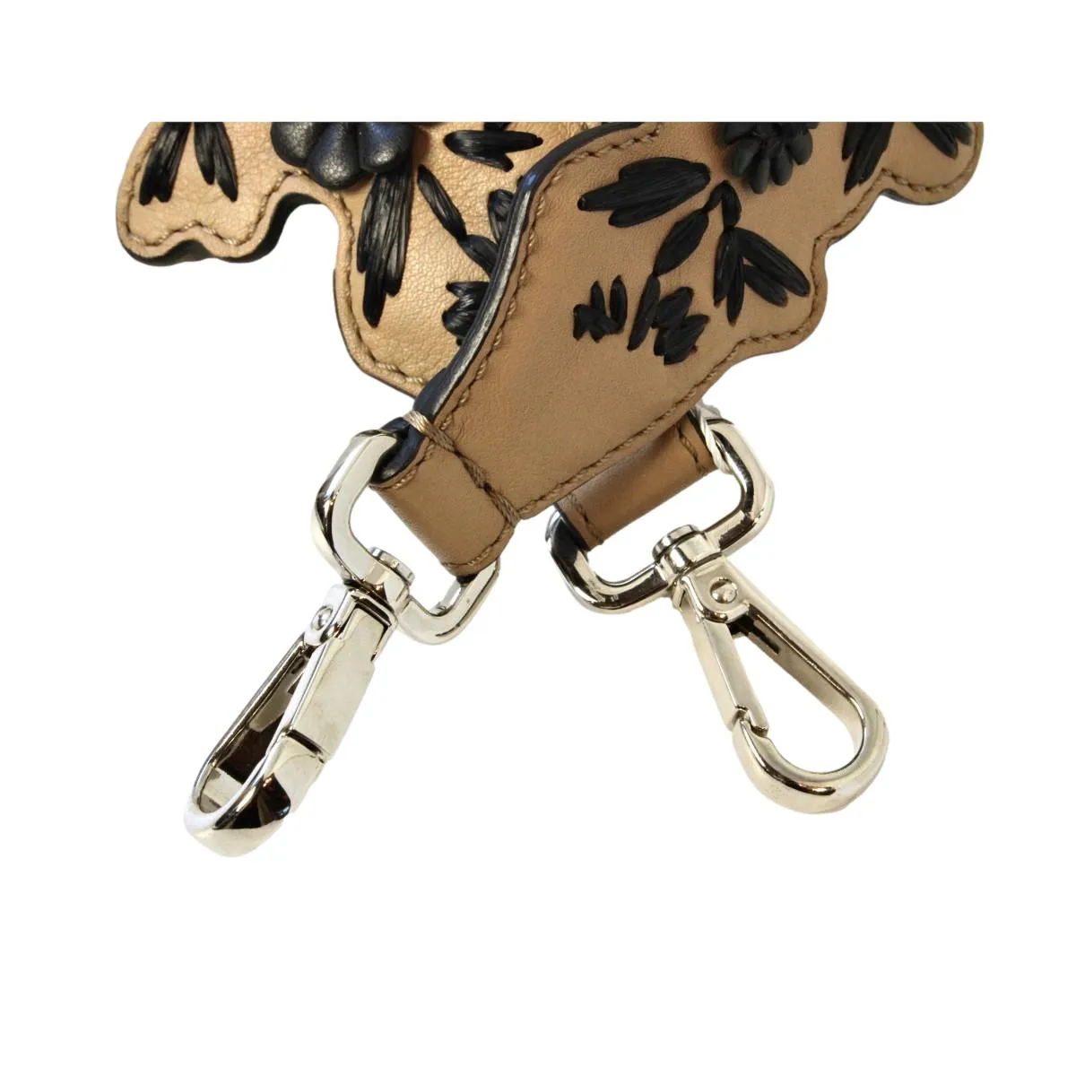 Fendi Shoulder Strap You Raffia Flowers Barley Beige Leather 8AV077