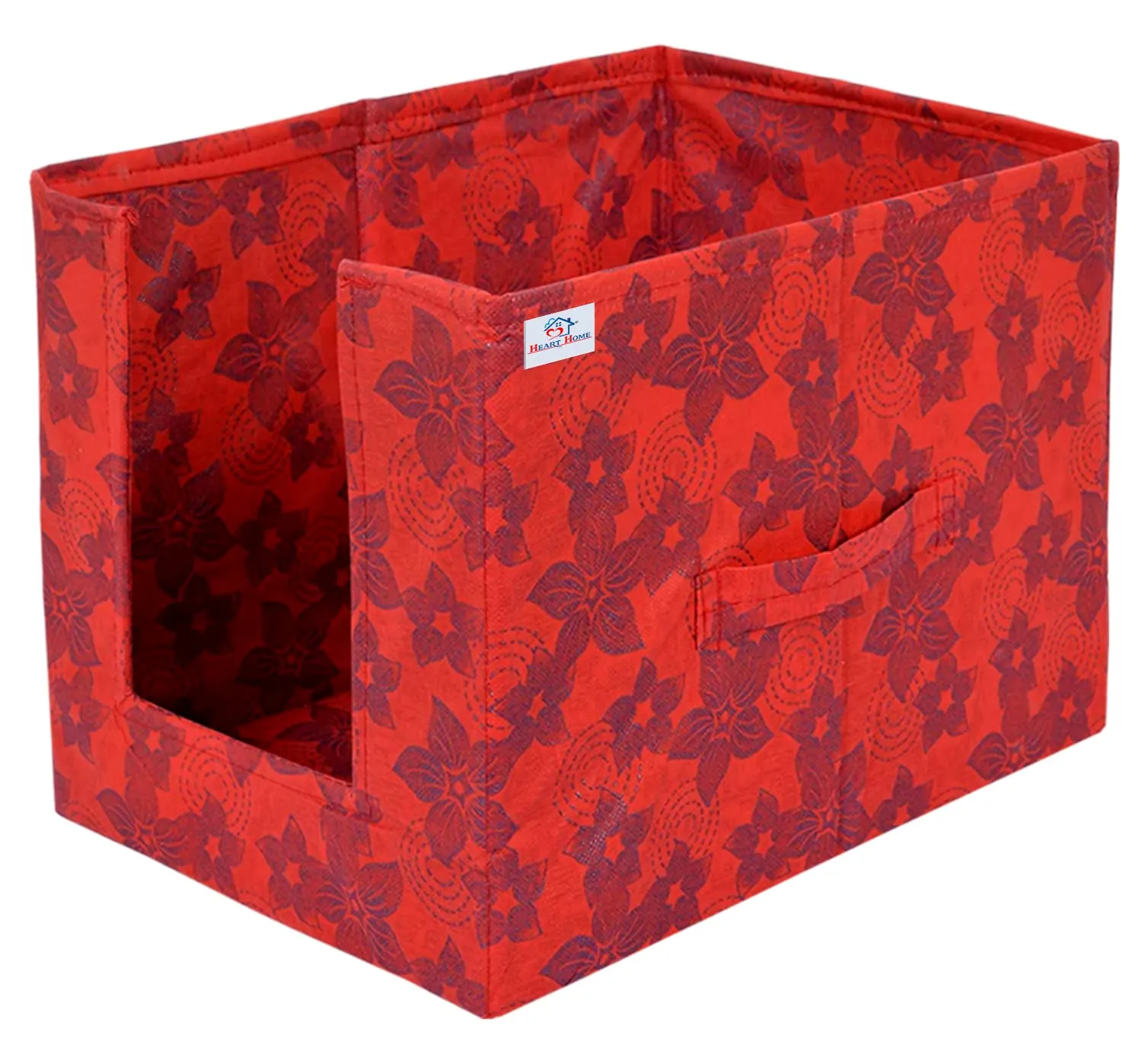 Heart Home Metallic Flower Printed Non-Woven Foldable Shirt Stacker Closet Organizer With Handles (Red)-HS43HEARTH26456