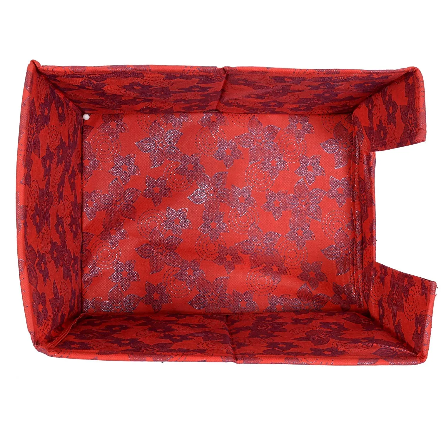 Heart Home Metallic Flower Printed Non-Woven Foldable Shirt Stacker Closet Organizer With Handles (Red)-HS43HEARTH26456
