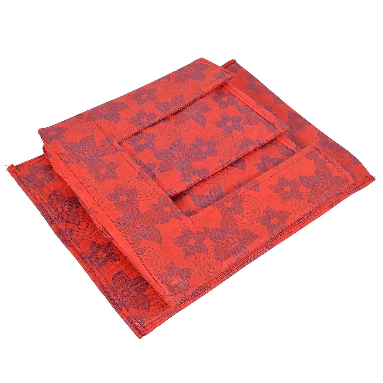 Heart Home Metallic Flower Printed Non-Woven Foldable Shirt Stacker Closet Organizer With Handles (Red)-HS43HEARTH26456