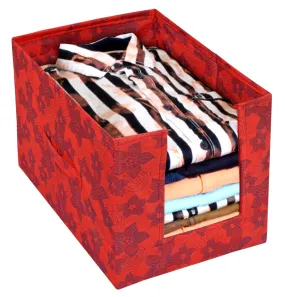 Heart Home Metallic Flower Printed Non-Woven Foldable Shirt Stacker Closet Organizer With Handles (Red)-HS43HEARTH26456