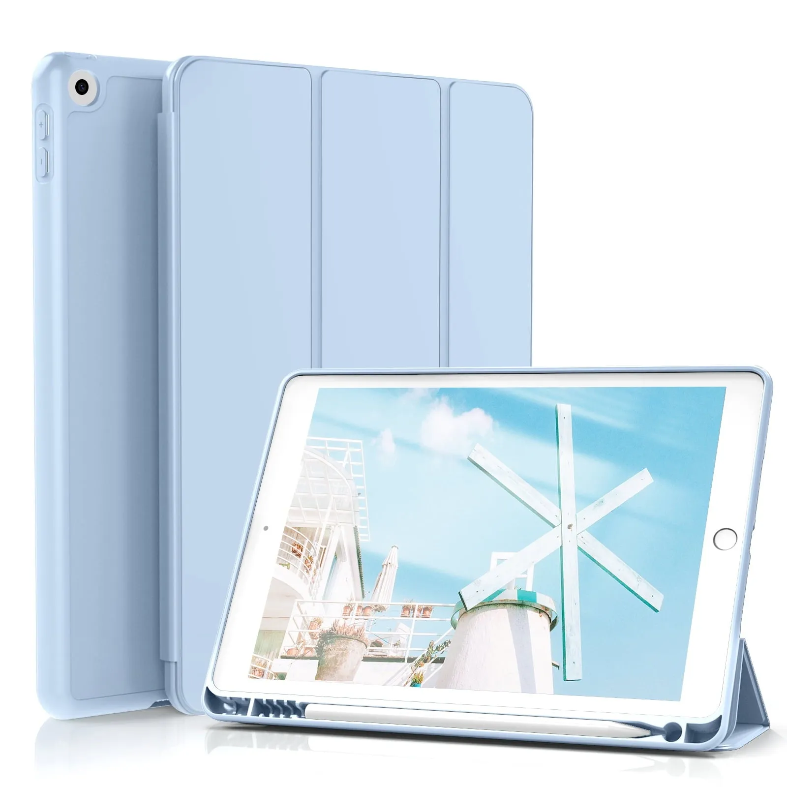 iPad 10.2 Case for iPad 9th Generation 2021 /iPad 8th Generation 2020 / iPad 7th Gen 2019 with Pencil Holder, Auto Sleep/Wake for Slim Soft Back Smart Cover, iPad 10.2 inch Case, Black