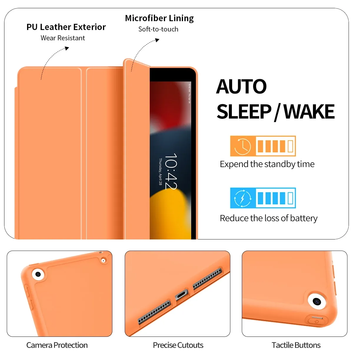 iPad 10.2 Case for iPad 9th Generation 2021 /iPad 8th Generation 2020 / iPad 7th Gen 2019 with Pencil Holder, Auto Sleep/Wake for Slim Soft Back Smart Cover, iPad 10.2 inch Case, Black