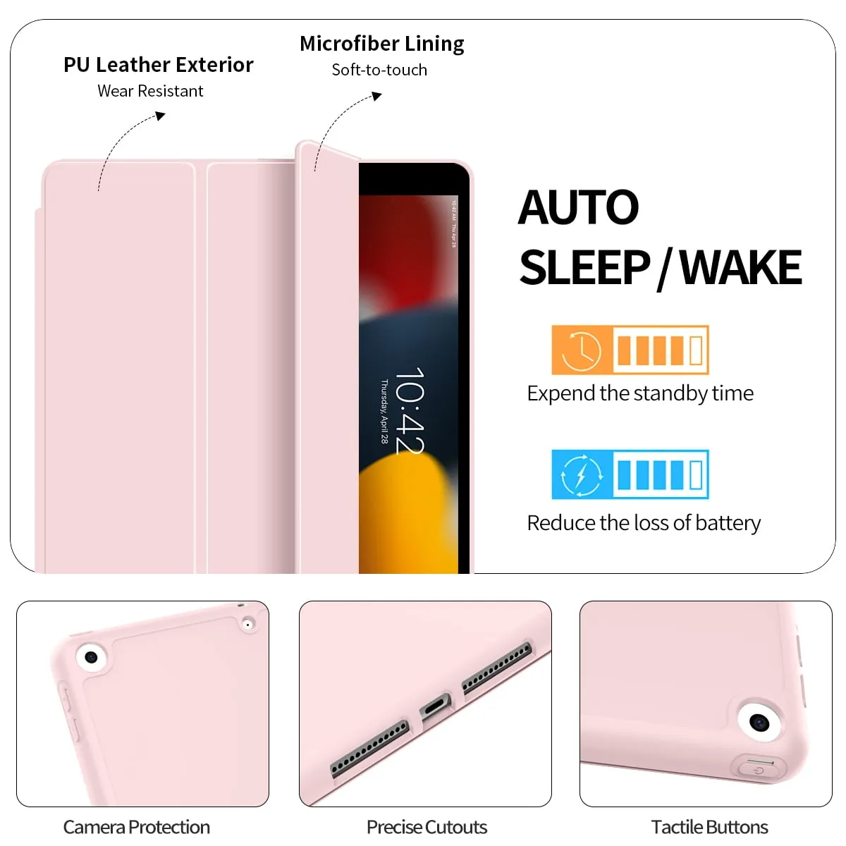 iPad 10.2 Case for iPad 9th Generation 2021 /iPad 8th Generation 2020 / iPad 7th Gen 2019 with Pencil Holder, Auto Sleep/Wake for Slim Soft Back Smart Cover, iPad 10.2 inch Case, Black