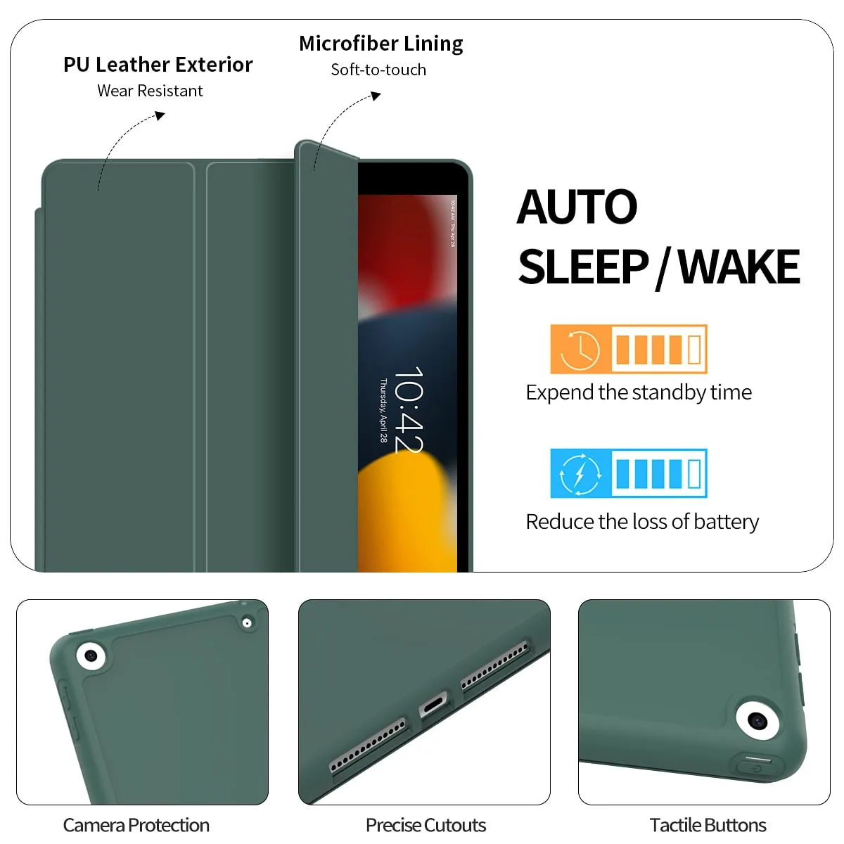 iPad 10.2 Case for iPad 9th Generation 2021 /iPad 8th Generation 2020 / iPad 7th Gen 2019 with Pencil Holder, Auto Sleep/Wake for Slim Soft Back Smart Cover, iPad 10.2 inch Case, Black
