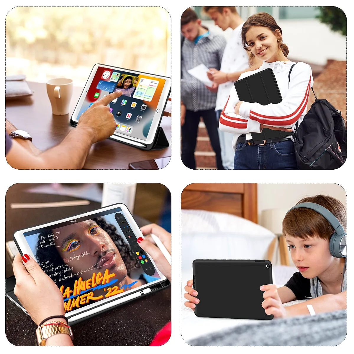 iPad 10.2 Case for iPad 9th Generation 2021 /iPad 8th Generation 2020 / iPad 7th Gen 2019 with Pencil Holder, Auto Sleep/Wake for Slim Soft Back Smart Cover, iPad 10.2 inch Case, Black
