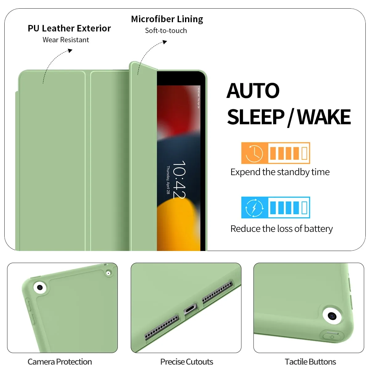 iPad 10.2 Case for iPad 9th Generation 2021 /iPad 8th Generation 2020 / iPad 7th Gen 2019 with Pencil Holder, Auto Sleep/Wake for Slim Soft Back Smart Cover, iPad 10.2 inch Case, Black