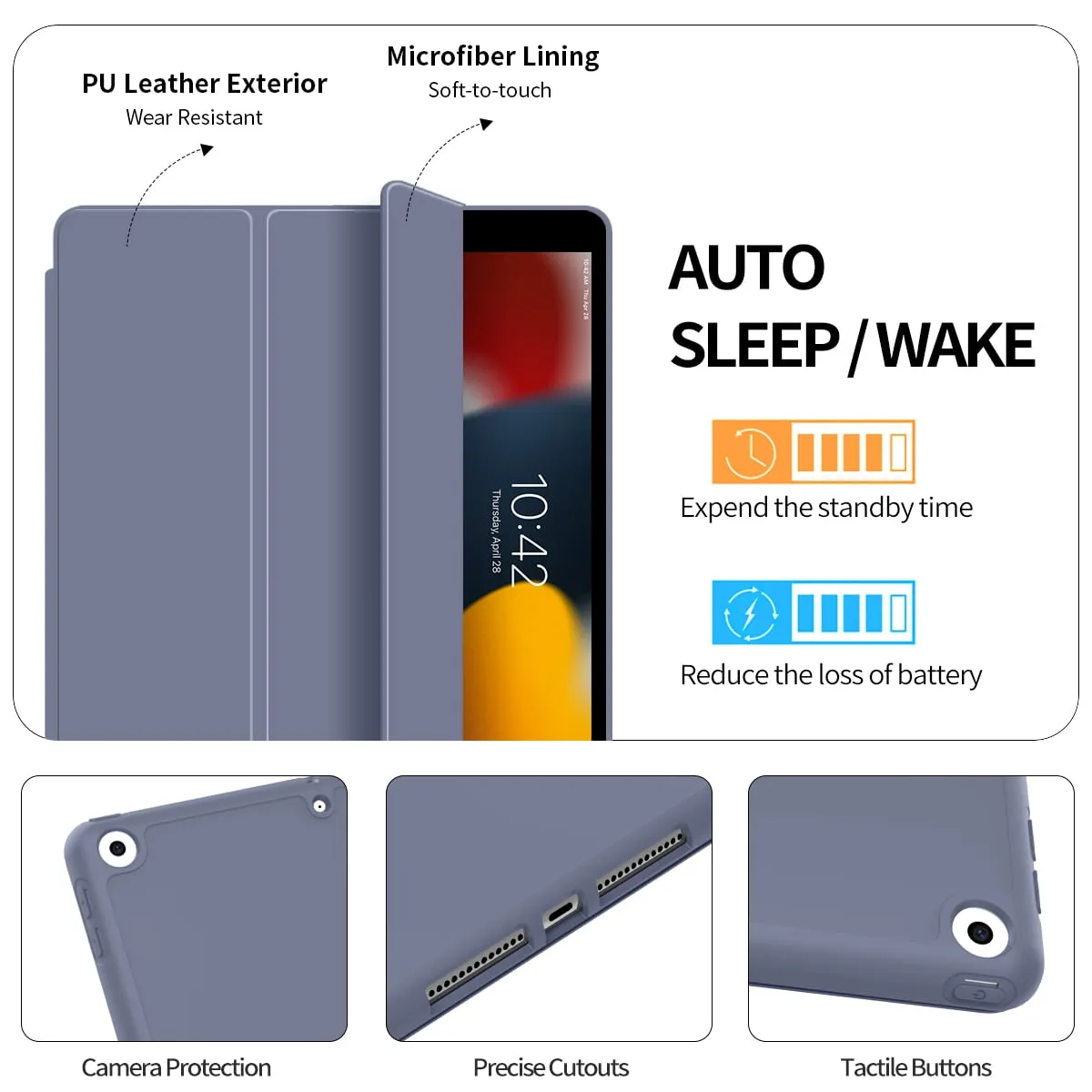 iPad 10.2 Case for iPad 9th Generation 2021 /iPad 8th Generation 2020 / iPad 7th Gen 2019 with Pencil Holder, Auto Sleep/Wake for Slim Soft Back Smart Cover, iPad 10.2 inch Case, Black