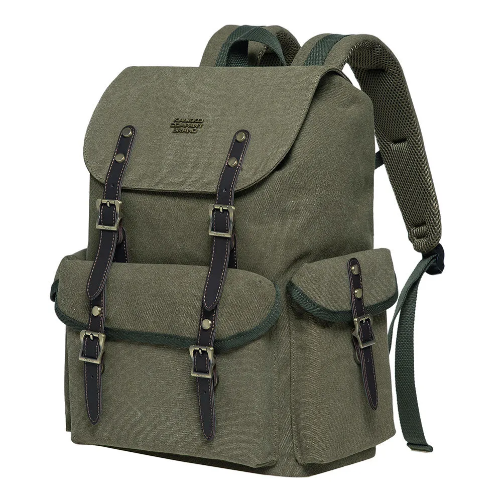 KAUKKO Vintage Casual Canvas and Leather Rucksack Retro Backpack for School Work Travel Hiking