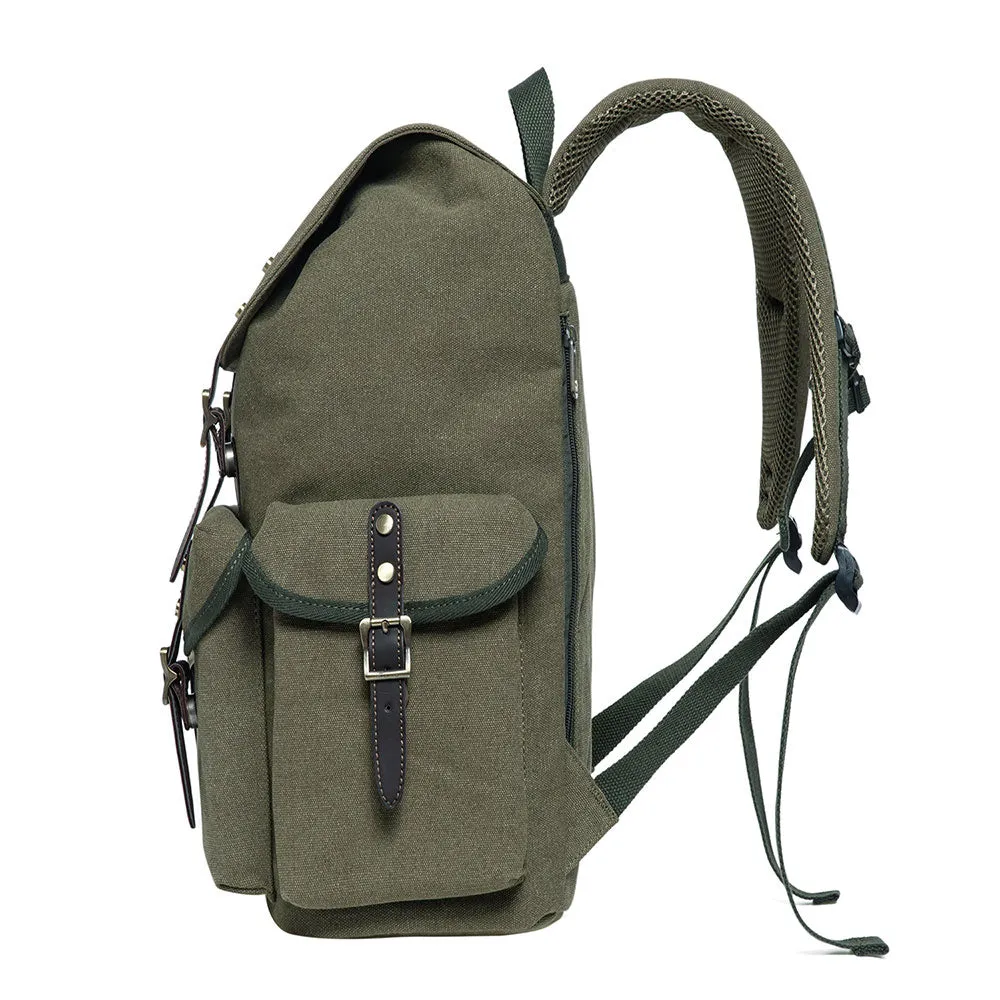 KAUKKO Vintage Casual Canvas and Leather Rucksack Retro Backpack for School Work Travel Hiking
