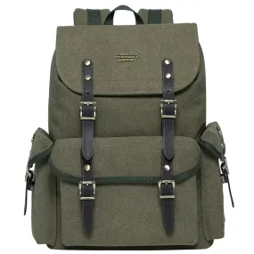 KAUKKO Vintage Casual Canvas and Leather Rucksack Retro Backpack for School Work Travel Hiking