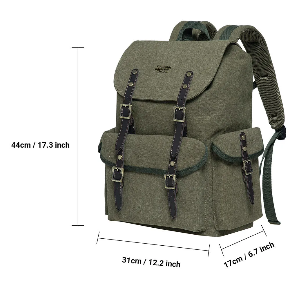 KAUKKO Vintage Casual Canvas and Leather Rucksack Retro Backpack for School Work Travel Hiking