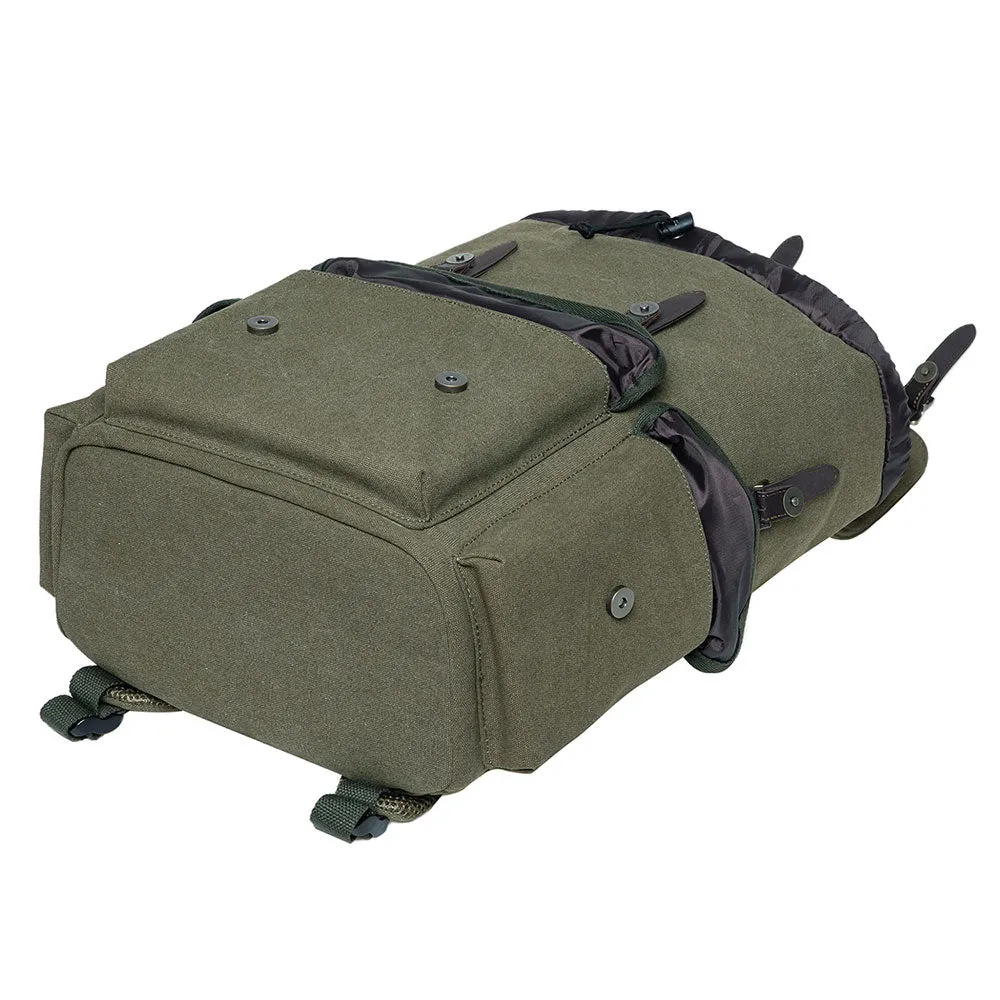 KAUKKO Vintage Casual Canvas and Leather Rucksack Retro Backpack for School Work Travel Hiking