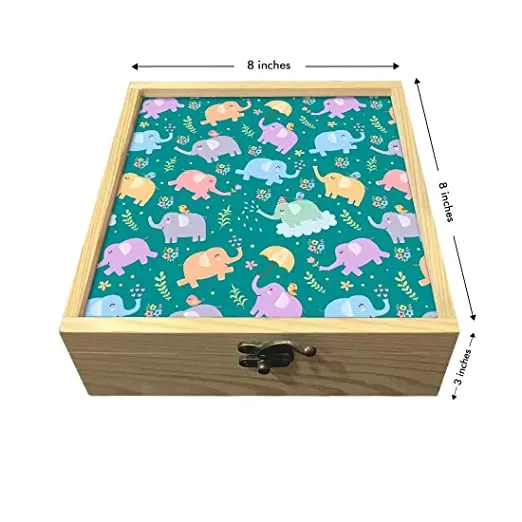 Passport Holder Cover For Kids Luggage Tag Wooden Gift Box Set - Mini Elephant