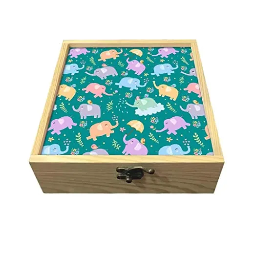 Passport Holder Cover For Kids Luggage Tag Wooden Gift Box Set - Mini Elephant