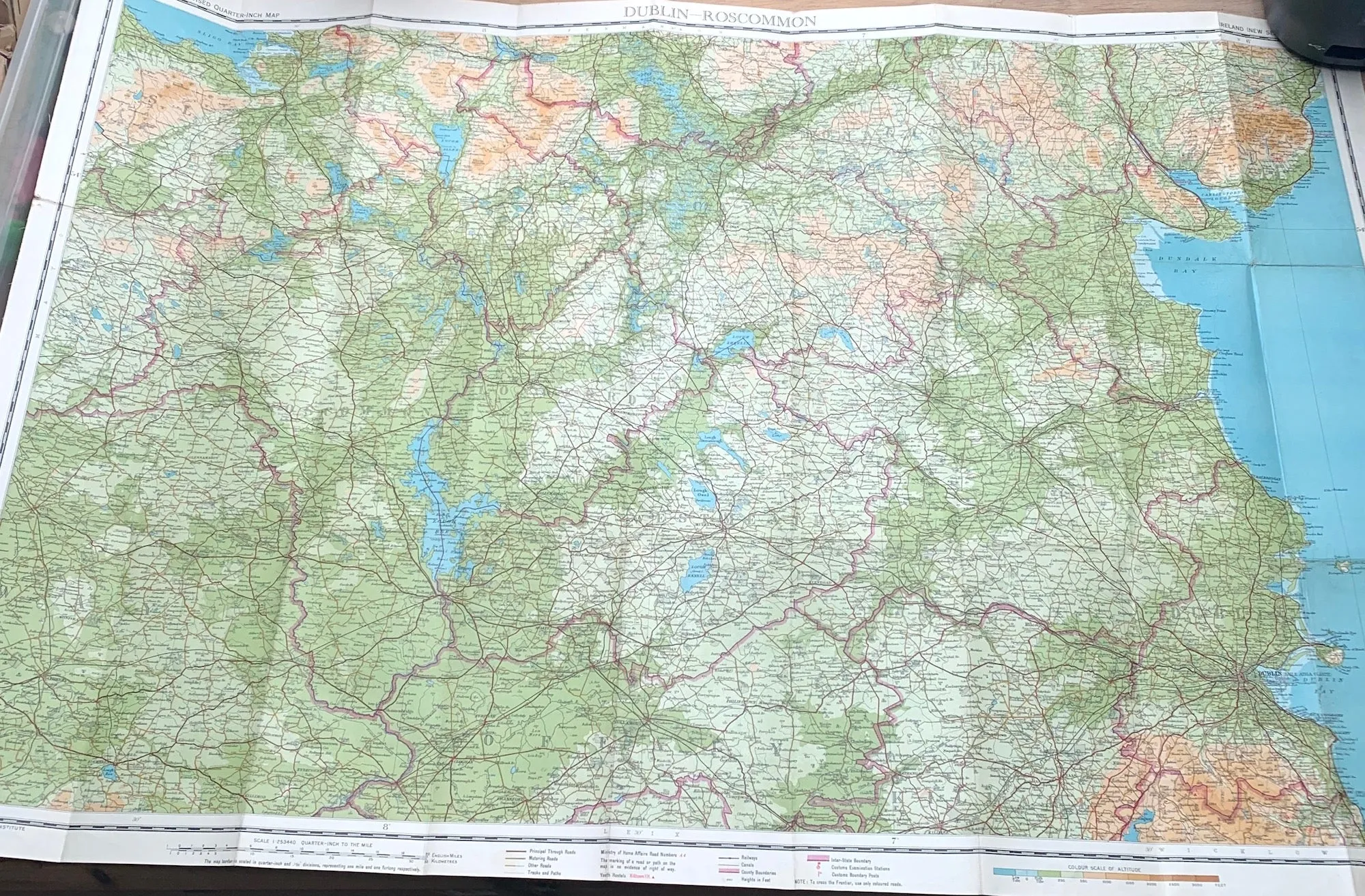 Rare 1940s Map of Dublin and Roscommon - Bartholomew’s 1/4" on Cloth