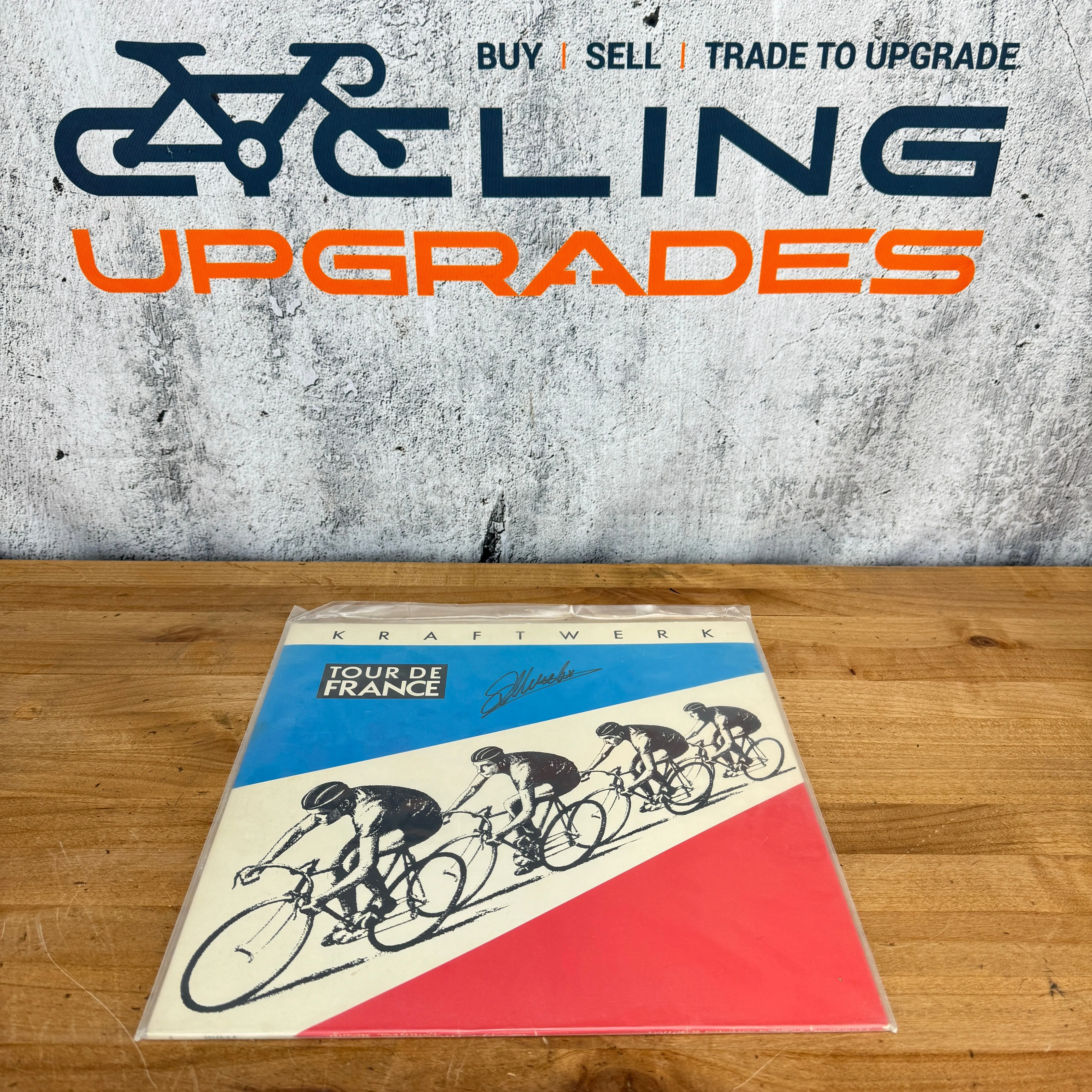 Rare! 1980s Eddy Merckx Autograph Signed Kraftwerk Tour De France Record Album Cover