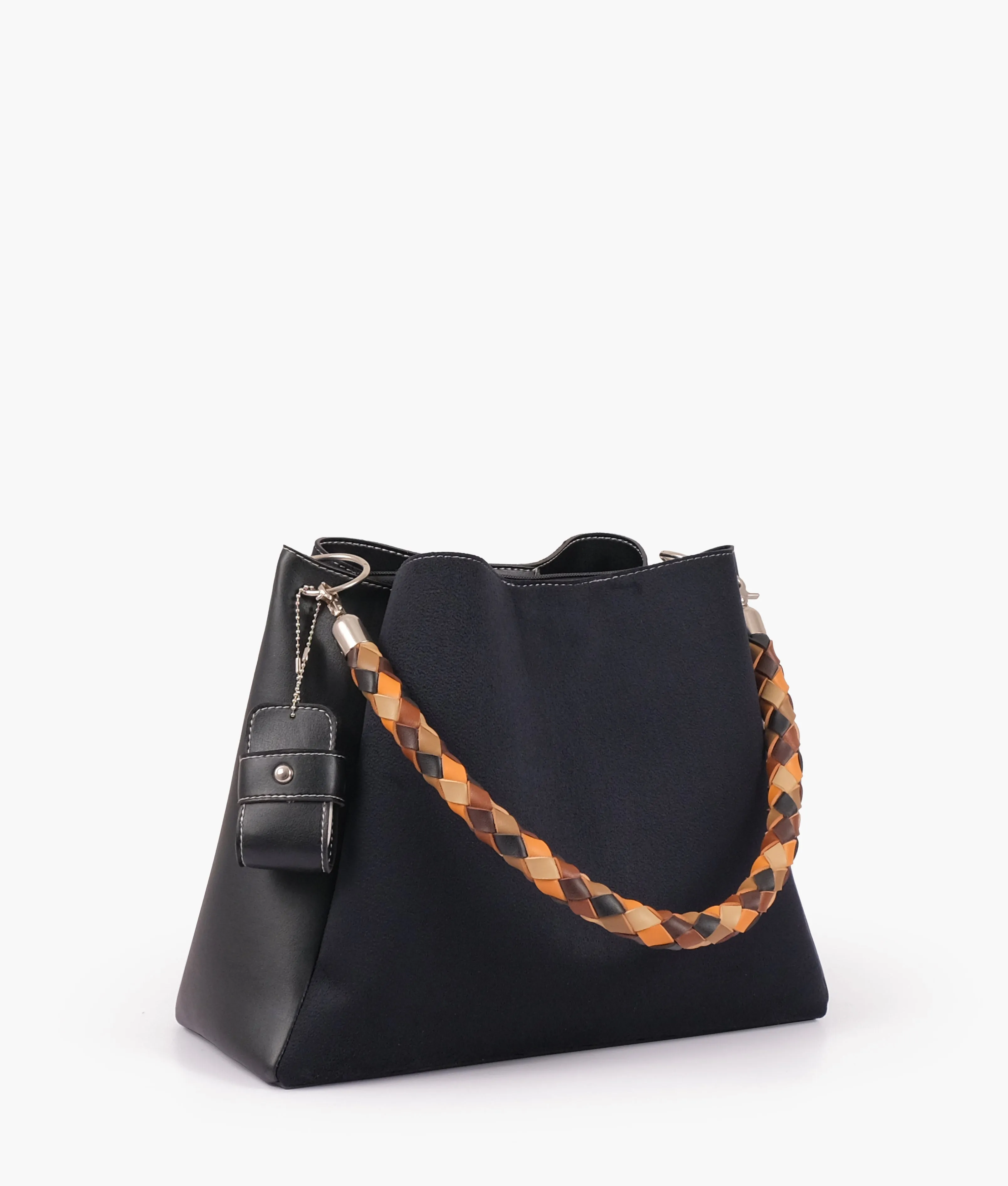 RoveBags Black Suede Handbag With Braided Handle