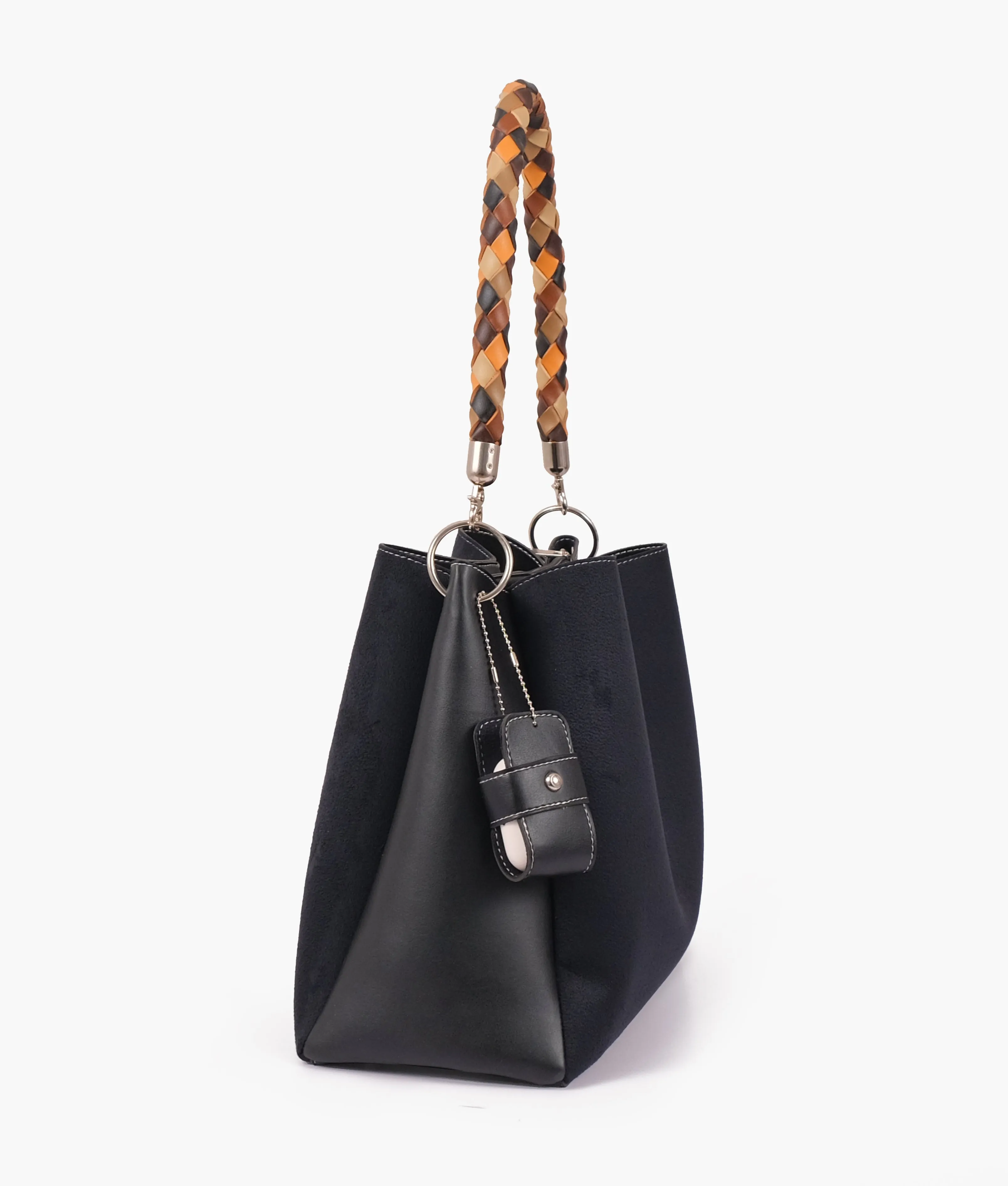 RoveBags Black Suede Handbag With Braided Handle