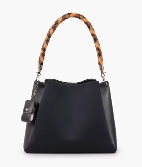 RoveBags Black Suede Handbag With Braided Handle