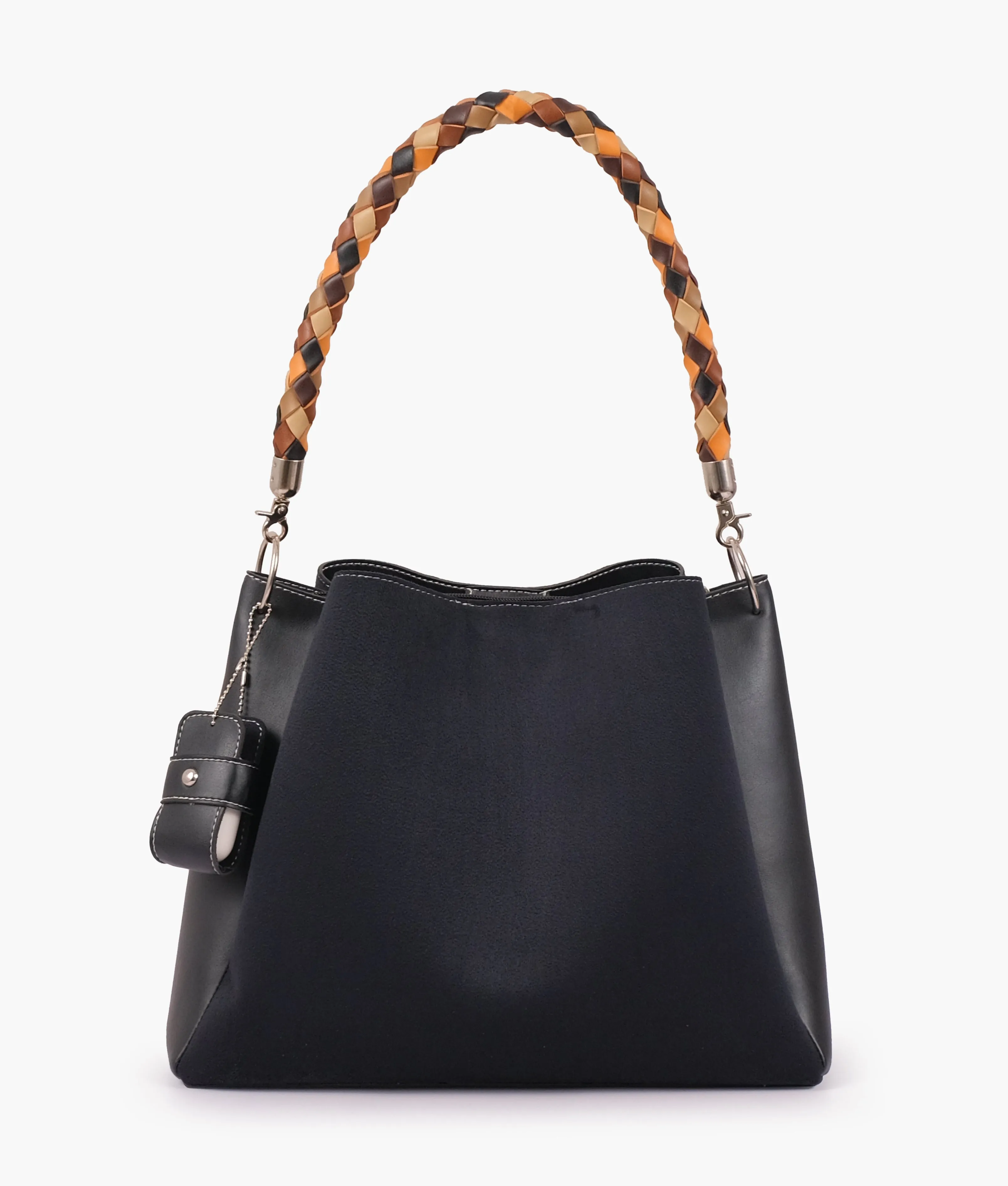 RoveBags Black Suede Handbag With Braided Handle