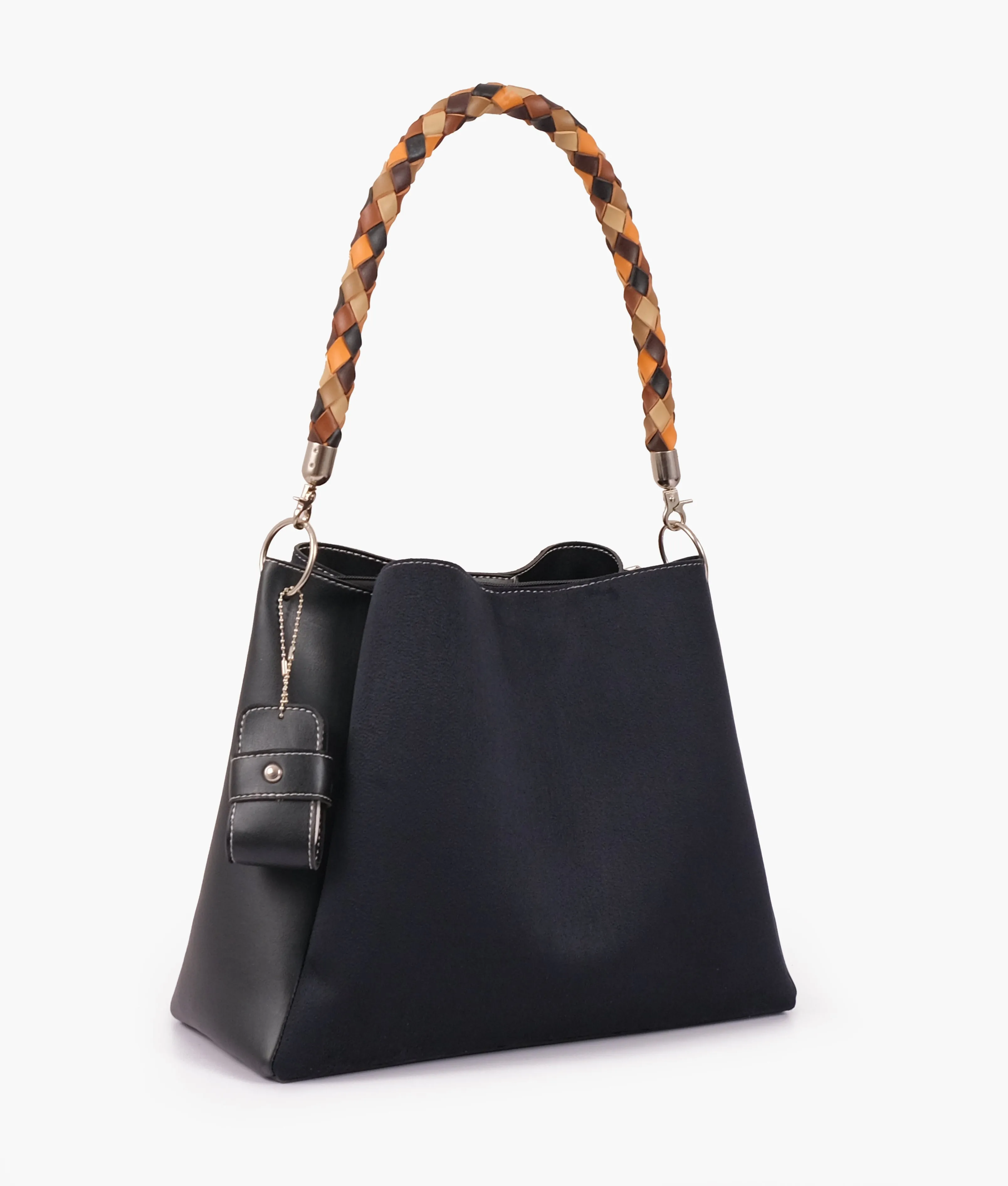 RoveBags Black Suede Handbag With Braided Handle
